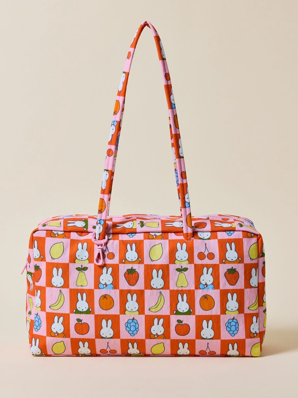 BAGGU X UO X MIFFY Pink & Orange Patterned Medium Bowler Tote Bag NEW NWT